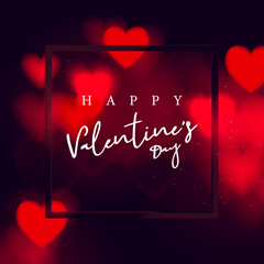 Poster - Abstract red hearts bokeh glitter lights background. defocused. Valentines love banner for Wedding greeting card. Vector illustration