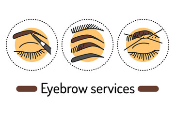 Wall Mural - Eyebrow services outline concept. Beauty industry line color icons. Pictograms for web page, mobile app, promo