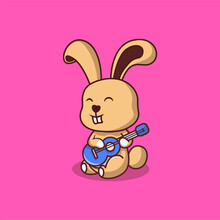 Cute Rabbit With Guitar Cartoon Illustration