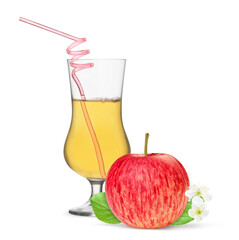 Wall Mural - Red Apple juice in a glass isolated on white background