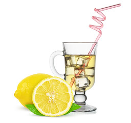 Canvas Print - fresh lemon lemonade in a glass isolated on white