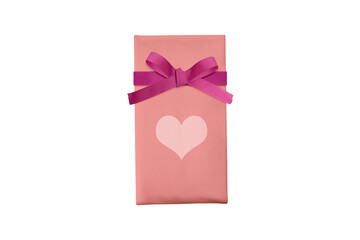 Pink gift box with red ribbon and heart