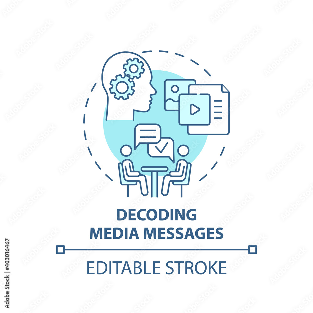 Decoding media messages concept icon. Media literacy elements idea thin ...