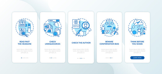 Wall Mural - false news checking tips onboarding mobile app page screen with concepts. checking author and links 