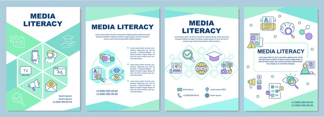 Wall Mural - Media literacy brochure template. Critical thinking. Internet news. Flyer, booklet, leaflet print, cover design with linear icons. Vector layouts for magazines, annual reports, advertising posters