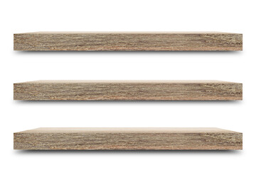 Aufkleber - Shelf wooden isolated on a white background and display montage for the product Embed Clipping Path separate with black shadows.