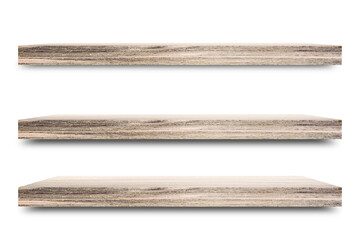 Aufkleber - Shelf wooden isolated on a white background and display montage for the product Embed Clipping Path separate with black shadows.