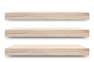 Aufkleber - Shelf wooden isolated on a white background and display montage for the product Embed Clipping Path separate with black shadows.