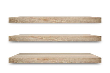 Aufkleber - Shelf wooden isolated on a white background and display montage for the product Embed Clipping Path separate with black shadows.