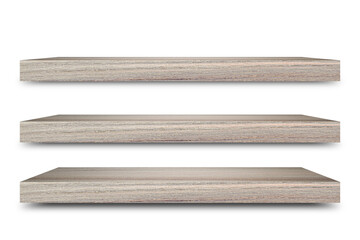Aufkleber - Shelf wooden isolated on a white background and display montage for the product Embed Clipping Path separate with black shadows.