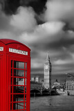 Fototapeta Londyn - London symbols with BIG BEN and Red Phone Booth in England, UK