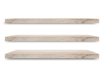 Aufkleber - Shelf wooden isolated on a white background and display montage for the product Embed Clipping Path separate with black shadows.