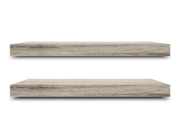 Aufkleber - Shelf wooden isolated on a white background and display montage for the product Embed Clipping Path separate with black shadows.