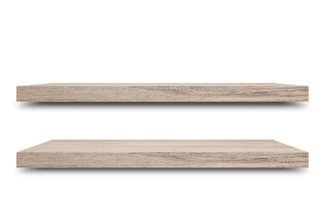 Aufkleber - Shelf wooden isolated on a white background and display montage for the product Embed Clipping Path separate with black shadows.