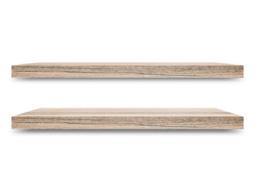Aufkleber - Shelf wooden isolated on a white background and display montage for the product Embed Clipping Path separate with black shadows.