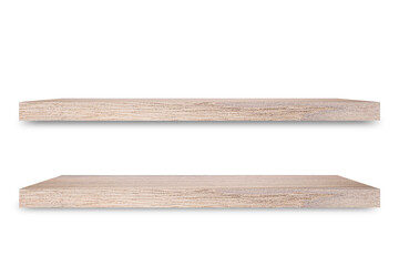 Aufkleber - Shelf wooden isolated on a white background and display montage for the product Embed Clipping Path separate with black shadows.