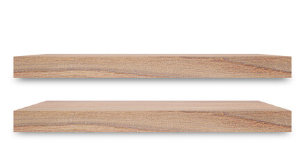 Aufkleber - Shelf wooden isolated on a white background and display montage for the product Embed Clipping Path separate with black shadows.