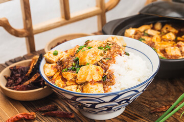 Wall Mural - Chinese cuisine: tofu and spicy minced rice
