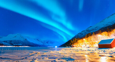 Wall Mural - aurora borealis or northern lights in the sky over tromso, norway