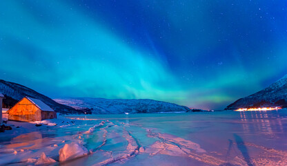 Wall Mural - aurora borealis or northern lights in the sky over tromso, norway