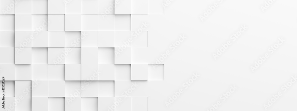 Random shifted white cube boxes block background wallpaper banner with copy space - obrazy, fototapety, plakaty 
