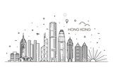 Fototapeta Nowy Jork - Hong Kong skyline,  illustration in linear style