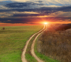 Wall Mural - countryside road to sunset