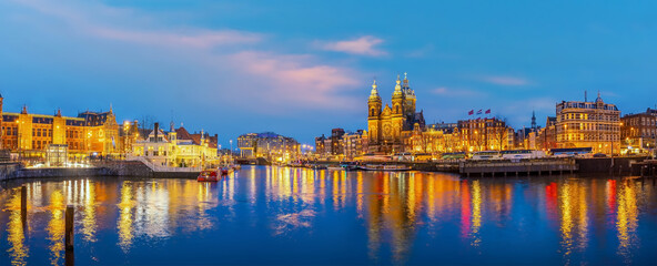 Wall Mural - Downtown Amsterdam city skyline. Cityscape  in Netherlands