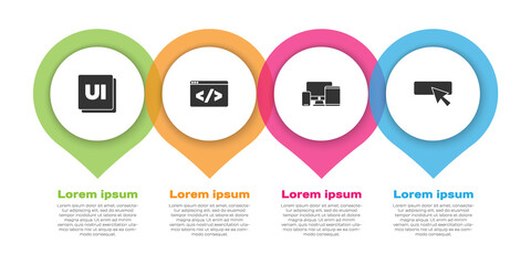 Set UI or UX design, Front end development, Monitor, mobile, tablet and . Business infographic template. Vector.