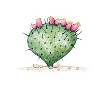 Illustration Hand Drawn Sketch Of Opuntia Macrocentra Cactus, Black Spined Pricklypear Or Purple Pricklypear. A Succulent Plants With Sharp Thorns For Garden Decoration.
