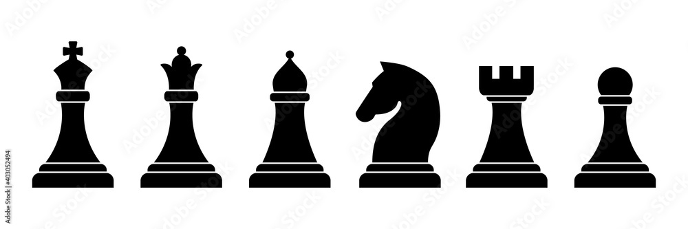 Chess piece icons set. Smart board game elements. Chess silhouettes vector illustration isolated on white. - obrazy, fototapety, plakaty 