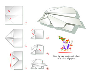 Wall Mural - printable template for kids with instructions for folding paper game origami. how step by step make 