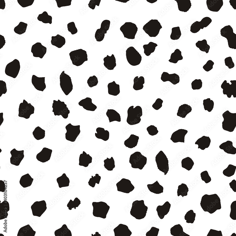 Dalmatian dog skin. Seamless vector pattern with black spots for ...