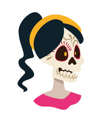 Wall Mural - traditional mexican katrina skull with long hair head