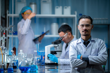 Wall Mural - health care researchers person working for analysis experiment test in medicine science technology r