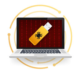 Poster - Computer virus on usb flash card. Virus protection. Vector stock illustration.