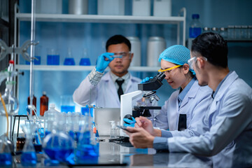 Wall Mural - the teamwork specialist scientis or reseacher test and develope the drug chemical vaccine experiment