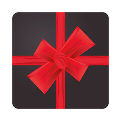 Sticker - happy merry christmas black gift and red bow