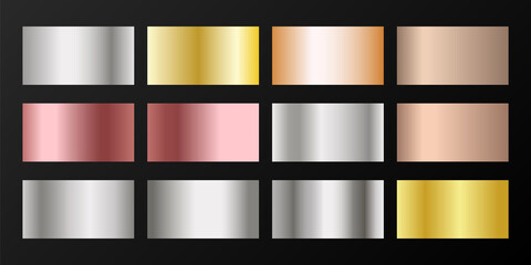 Canvas Print - Silver, platinum, bronze, pink gold vector metallic gradients.