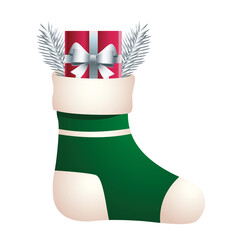 Poster - happy merry christmas sock with firs and gift