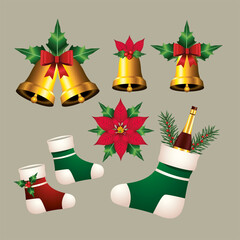 Poster - happy merry christmas with golden bells and socks