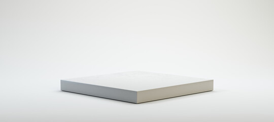 square white pedestal in front of white background