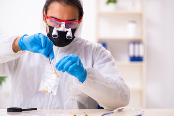 Wall Mural - Male expert criminologist working in the lab for evidence