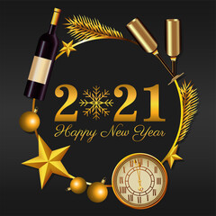 Canvas Print - happy new year lettering card with 2021 number and champagne