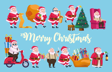 Sticker - ten cute santas group comic characters