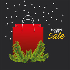 Canvas Print - boxing day sale lettering with shopping bag and firs