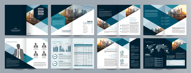 Wall Mural - Corporate business presentation guide brochure template, Annual report, 16 page minimalist flat geometric business brochure design template, A4 size.