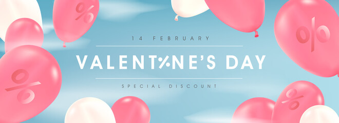 Wall Mural - valentine's day sale poster or banner with balloons.