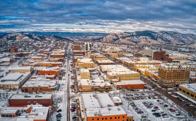 Wall Mural - Aerial View of Rapid City, South Dakota with fresh Snow