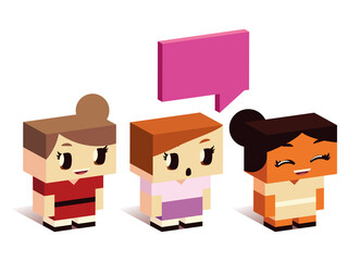 Sticker - cute little girls speech bubble talking cartoon, isometric style